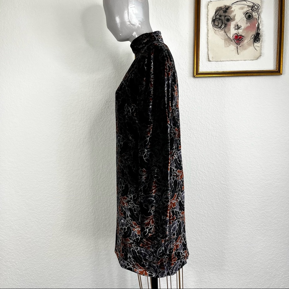 Sonia Rykiel Velvet Floral Long Sleeve Mock Neck Shift Dress - Picture 3 of 9
